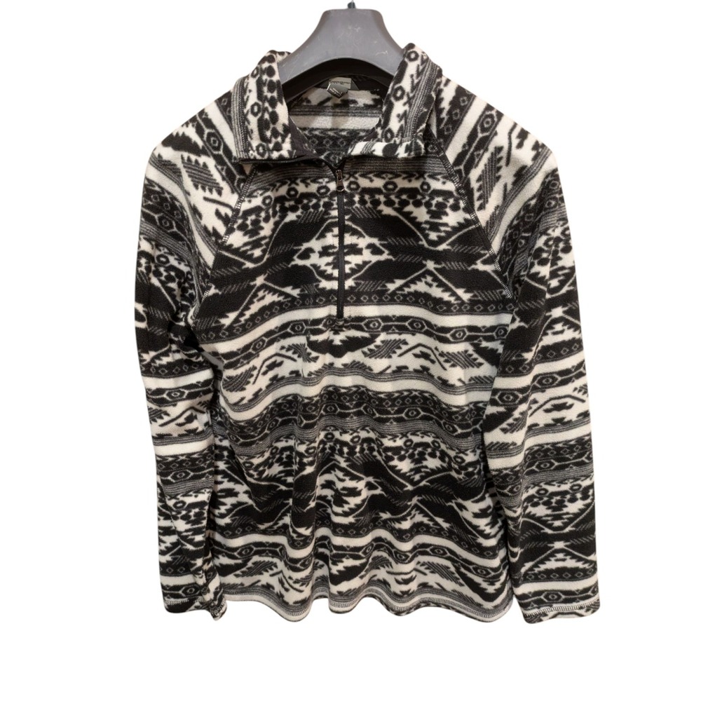 Eddie Bauer quarter zip fleece pullover women's size Large (Med) black and white